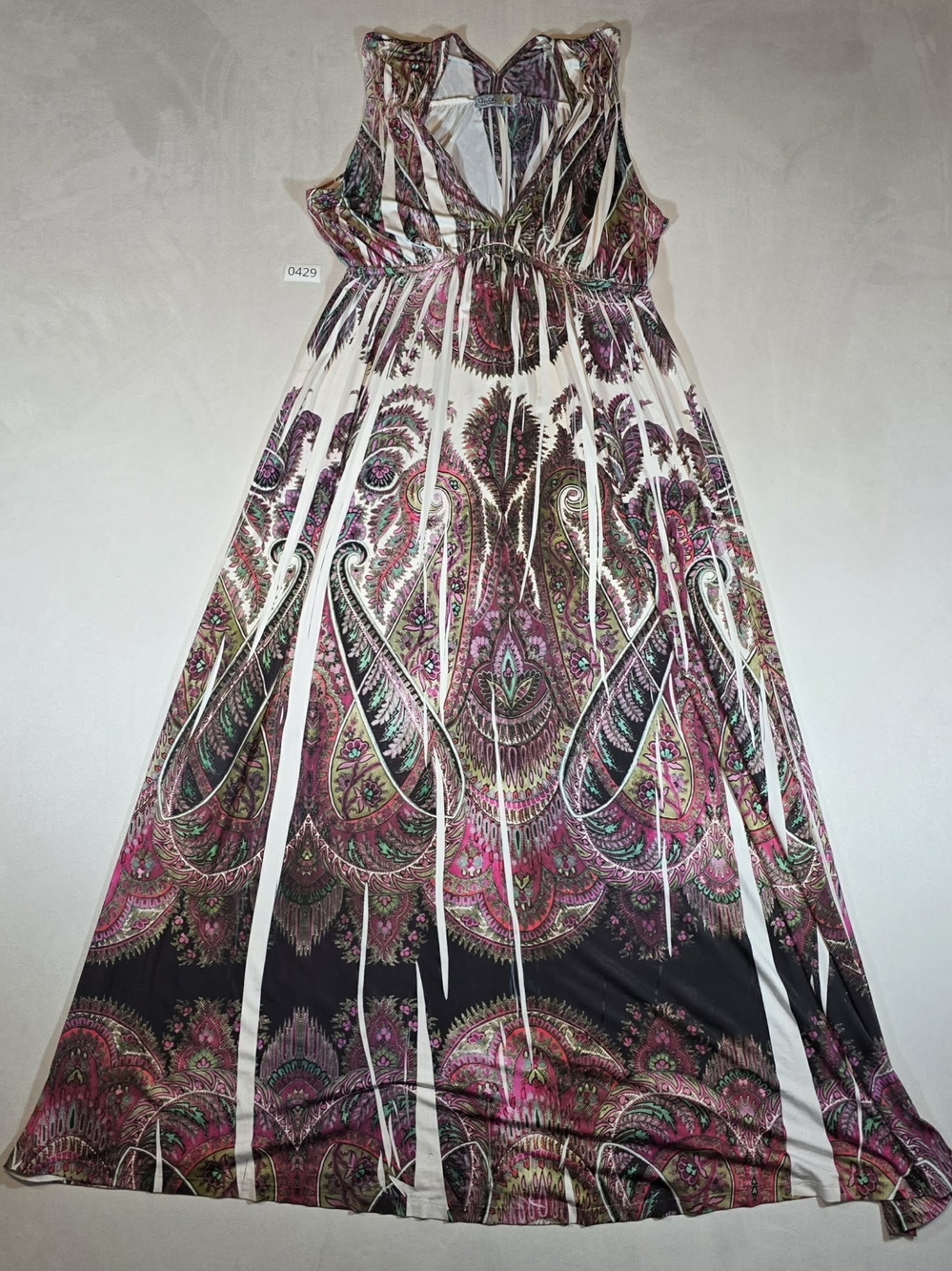 Unity World Wear Womens Paisley Maxi Dress - Pink, White & Black Vintage 2000s